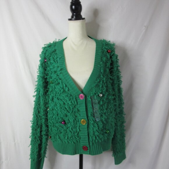Christmas Tree Cardigan Sweater 33 Degrees Loopy Ornaments Green Size XL NWT - Picture 1 of 10